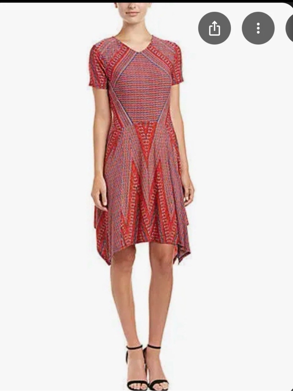 BCBGMaxAzria Red Patterned Asymmetrical Hem Dress, Size L